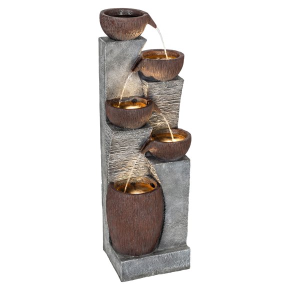 Dranite 5-Tier Outdoor Water Fountain with LED Lights, 51.2" Tall Cascading Crock Design