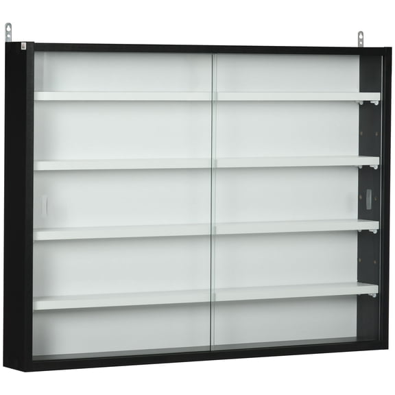 Dranite 5-Tier Wall-Mounted Display Cabinet with Glass Doors, Adjustable Shelves