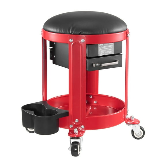 Dranite 5-Wheel Rolling Mechanic Stool, 300 lb Capacity Garage Seat with Tool Storage Drawer & Swivel Function