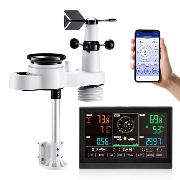 Dranite 5-in-1 Wi-Fi Weather Station with 7.5" VA Display & Solar Sensor - Wireless Monitor for Wind, Rain, Temp, Humidity