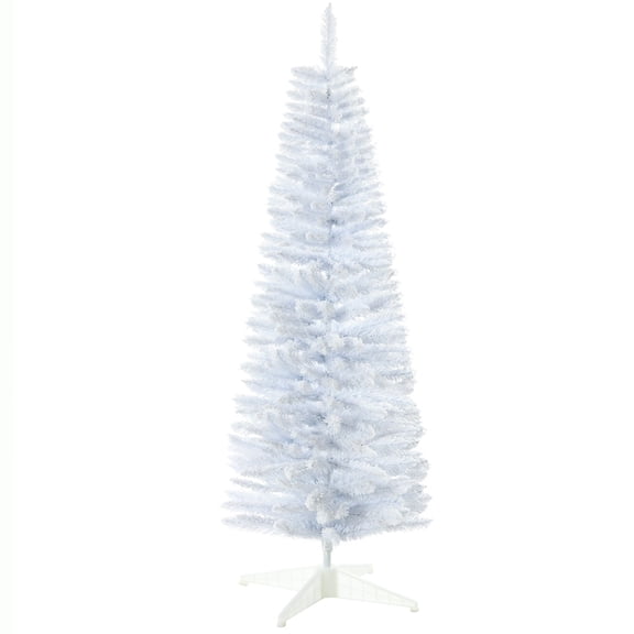 Dranite 5ft Slim White Snow Flocked Pencil Christmas Tree, Realistic Frosted Branches with Plastic Base