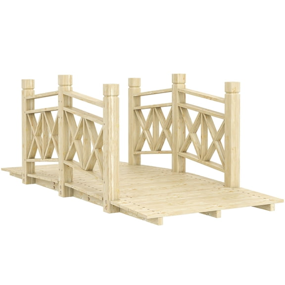 Dranite 5ft Wooden Garden Bridge, Arch Footbridge with Safety Railings 400lbs Capacity