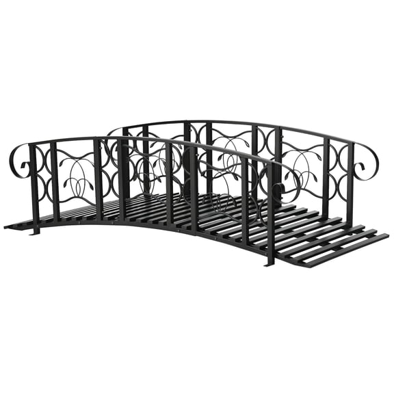 Dranite 6' Metal Arch Garden Bridge, 660lbs, Safety Rails, Vine, Black
