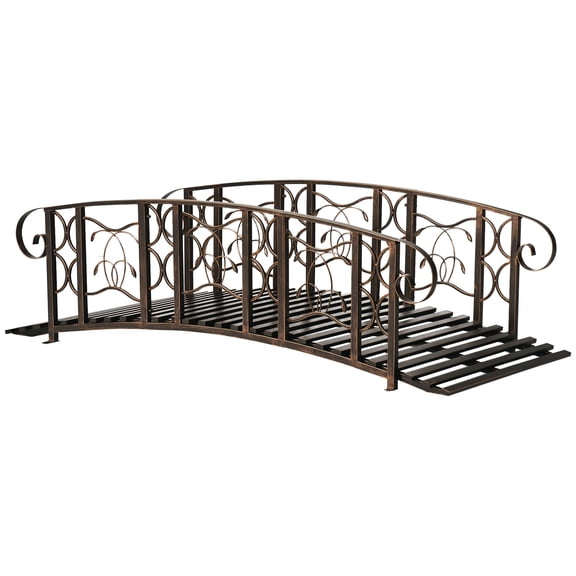 Dranite 6' Metal Arch Garden Bridge, 660lbs, Safety Rails, Vine, Brown