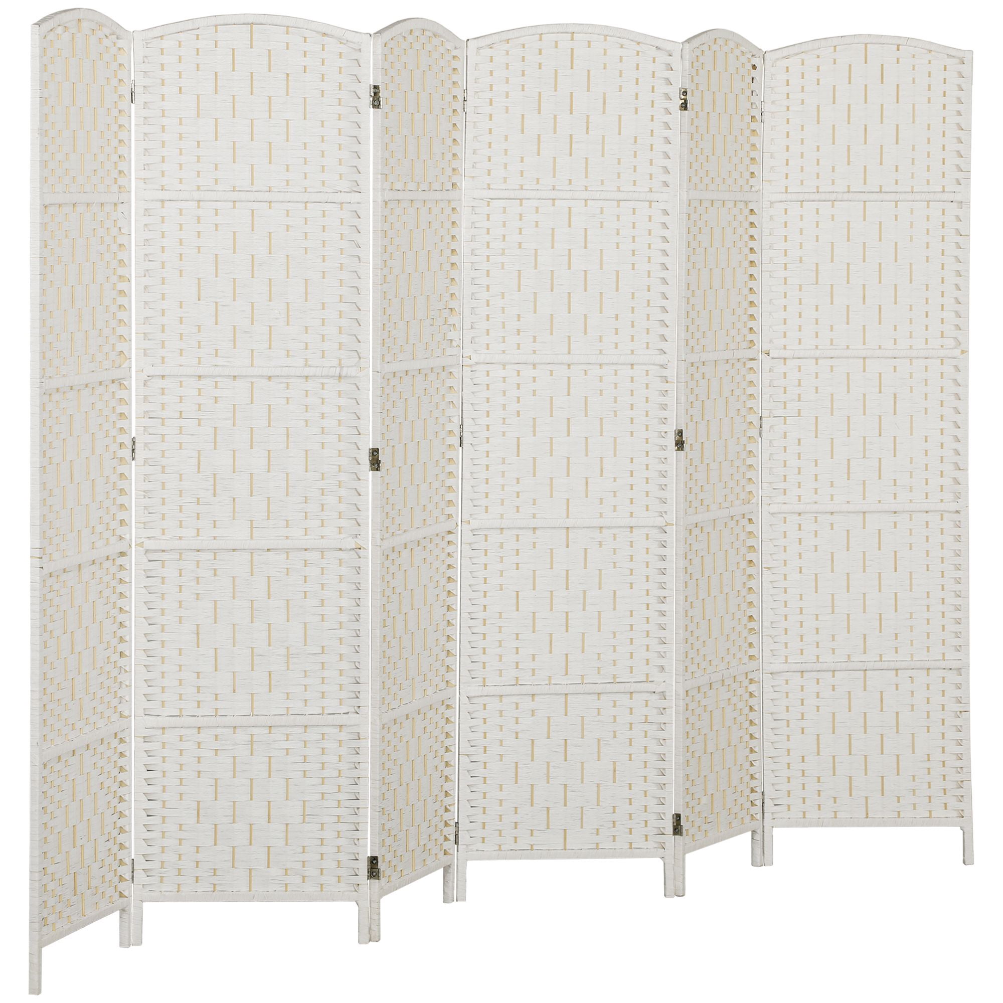 Dranite 6 Panel Folding Room Divider, 6FT Tall Portable Privacy Screen, White Weave Partition Wall for Bedroom