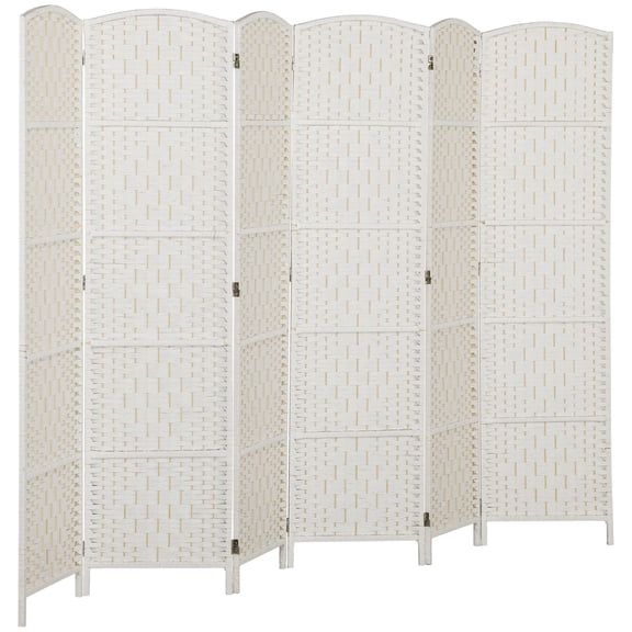 Dranite 6 Panel Folding Room Divider, 6FT Tall Portable Privacy Screen, White Weave Partition Wall for Bedroom