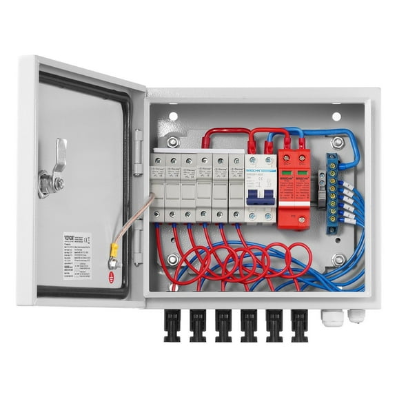 Dranite 6 String Solar PV Combiner Box, 15A, IP65 Weatherproof Steel Case for Solar Panel Arrays