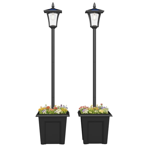 Dranite 63" Solar Lamp Post Lights 2 Pack, Waterproof LED Solar Light Posts with Planter