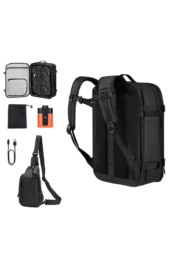 65L Expandable Vacuum Travel Backpack w/Pump TSA Lock Water-Resistant Gray