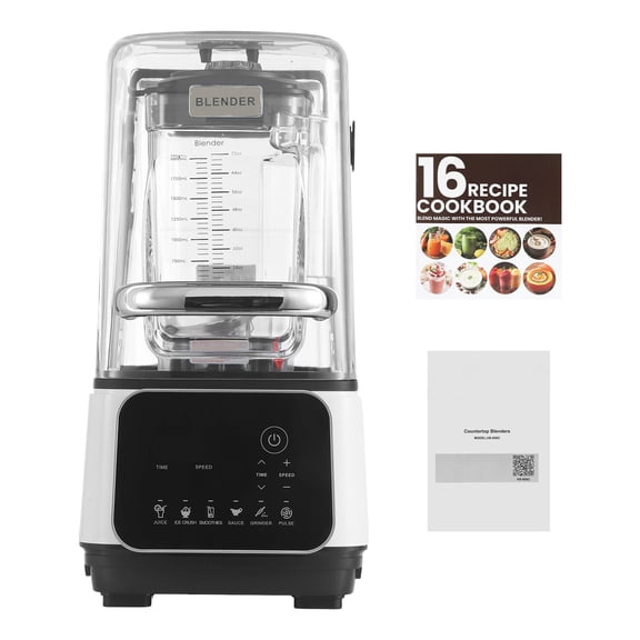 Dranite 68 Oz 2200W High Speed Blender with Noise Shield Self Clean 6 Preset Program White