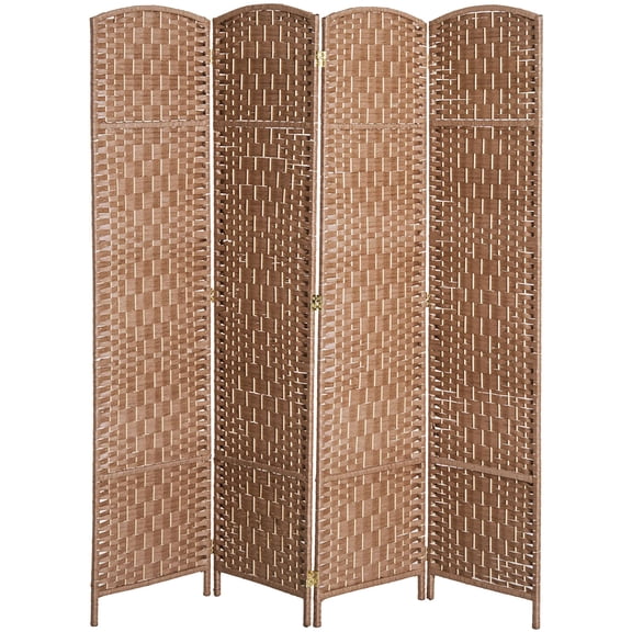 Dranite 6FT Tall 4-Panel Wicker Weave Room Divider, Folding Privacy Screen, Portable Partition for Bedroom & Home Office