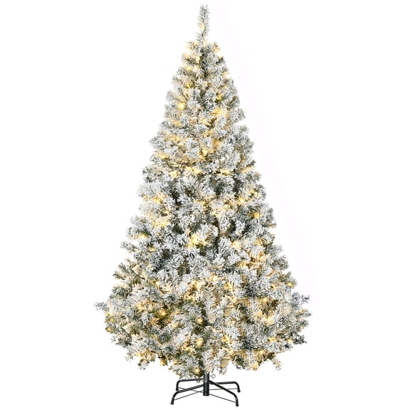 Dranite 6ft Auto Open Pre-Lit Flocked Christmas Tree, Snow Frosted Branches Xmas Tree with Warm White Lights