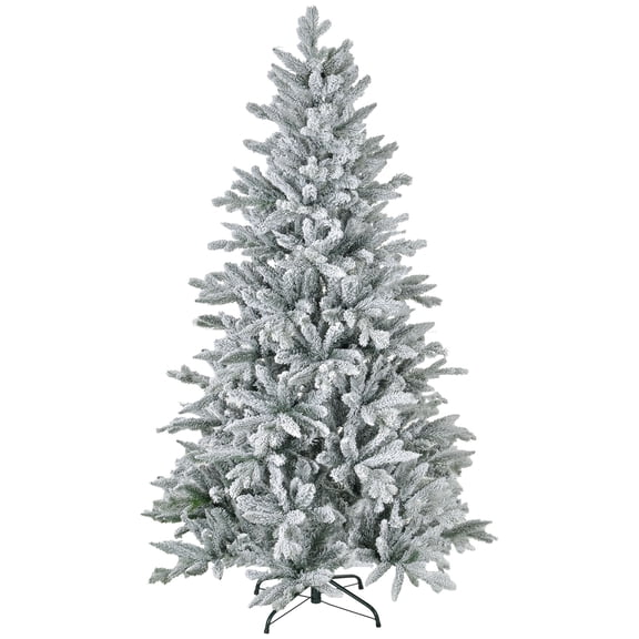 Dranite 6ft Hinged Snow Flocked Christmas Tree, Easy Assembly Frosted Xmas Tree with Snow Branch Tips for Home Office