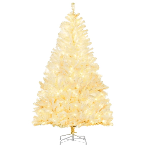 Dranite 6ft Pre Lit White Artificial Christmas Tree Warm White LED Lights Auto Open Indoor Holiday Decor