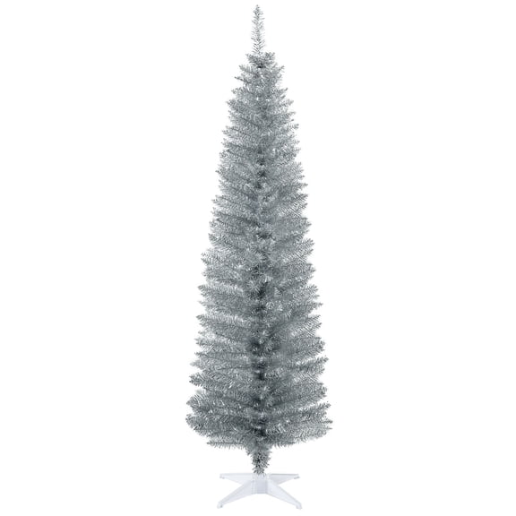 Dranite 6ft Slim Silver Pencil Christmas Tree, Artificial Xmas Tree with 390 Realistic Branches and Plastic Stand