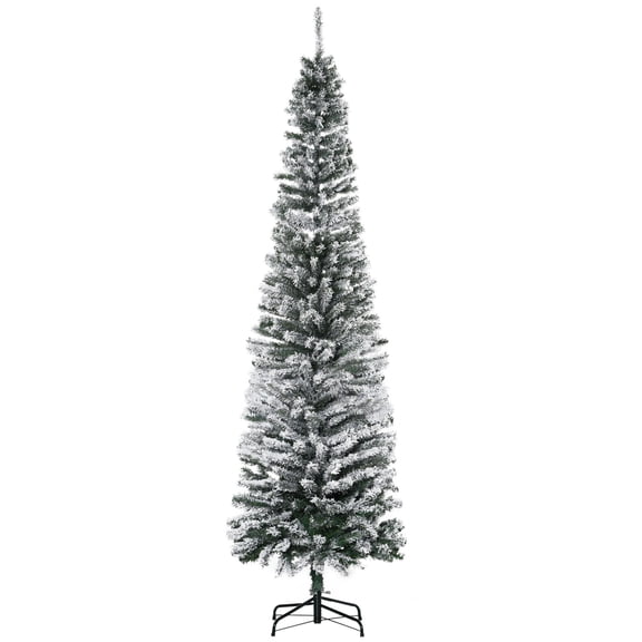 Dranite 7.5ft Unlit Snow Flocked Slim Christmas Tree, Artificial Xmas Tree with 738 Realistic Frosted Branches