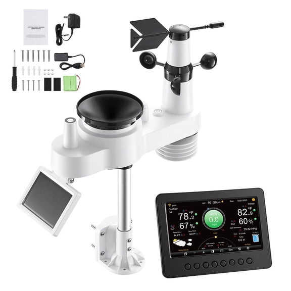 Dranite 7-in-1 Wi-Fi Weather Station with 7" TFT Display | Wireless Solar Outdoor Sensor,Rain Gauge Real-Time Forecast,Wind Speed/Direction,Temp,Humidity & Rainfall Monitoring Indoor/Outdoor Use