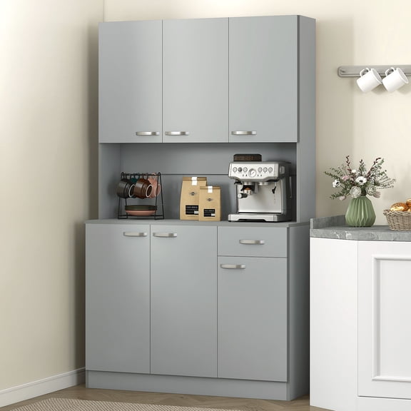 Dranite 71" Gray Sideboard Buffet with 6 Doors, Kitchen Storage Console with Drawer and Shelves