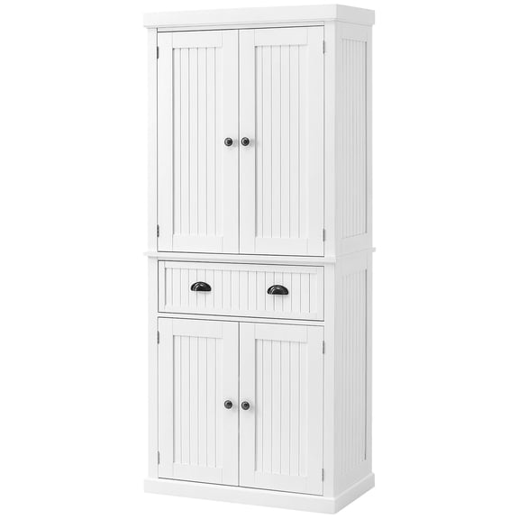 Dranite 72 Kitchen Pantry Cabinet Storage, Freestanding Cupboard with Drawer 4 Doors Adjustable Shelves, White