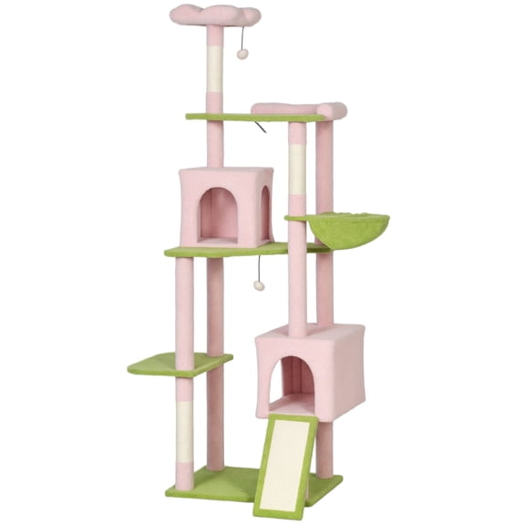 Dranite 74 Inch Flower Style Large Indoor Cat Tower Sisal Scratching Post Board Pink Decor