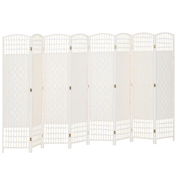 Dranite 8-Panel Folding Room Divider, Wave Fiber Privacy Screen, White Partition for Home Office