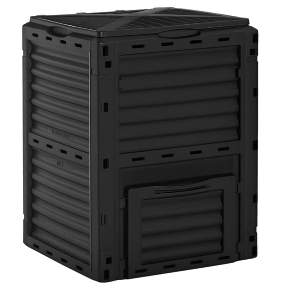 Dranite 80 Gallon Large Aerating Outdoor Compost Bin, Easy Assembly Ventilated Composter Box for Fast Fertile Soil Production, Black
