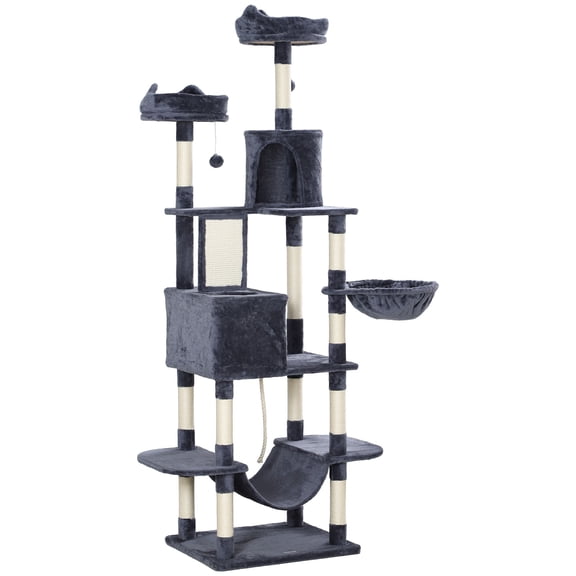 Dranite 81 Inch Large Multi Level Cat Tree Sisal Scratching Post Board Condo Hammock Toy Rope Gray