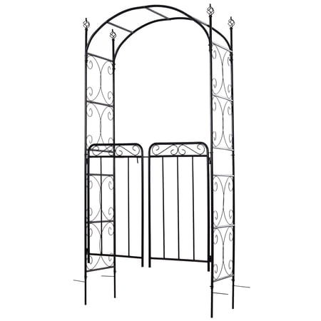 Dranite 84" Metal Garden Arch Arbor with Gate, Black Trellis for Climbing Vines