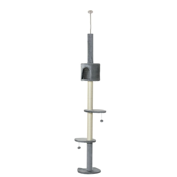 Dranite 85.5 Inch Grey Adjustable Floor-to-Ceiling Cat Tree, 4-Tier Indoor Cat Climbing Activity Center