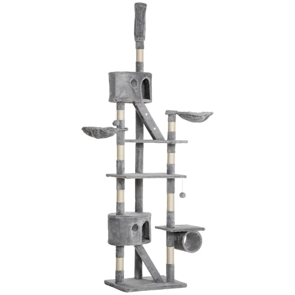 Dranite 94.5-102.5 Inch Adjustable Floor to Ceiling Cat Tree, Multi-Level Climbing Tower with Scratching Posts, Condos & Hammocks