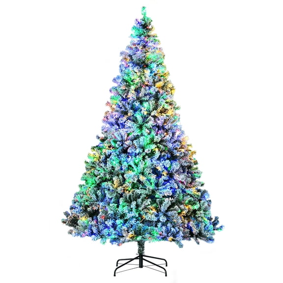 Dranite 9ft Frosted Snow Christmas Tree, Artificial Xmas Tree with Optional Colorful and Warm White LED Lights