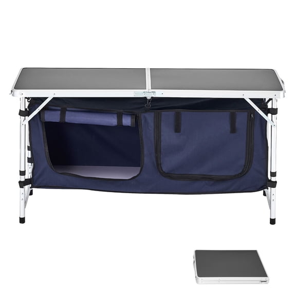 Dranite Aluminum Camp Kitchen Table - Folding 3 Adjustable Height Cook Station