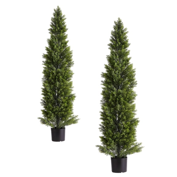 Dranite Artificial Topiary Cedar Trees, Set of 2, 60" Faux Pine Shrubs - Realistic Look, Indoor/Outdoor Use for Porch, Garden, Office