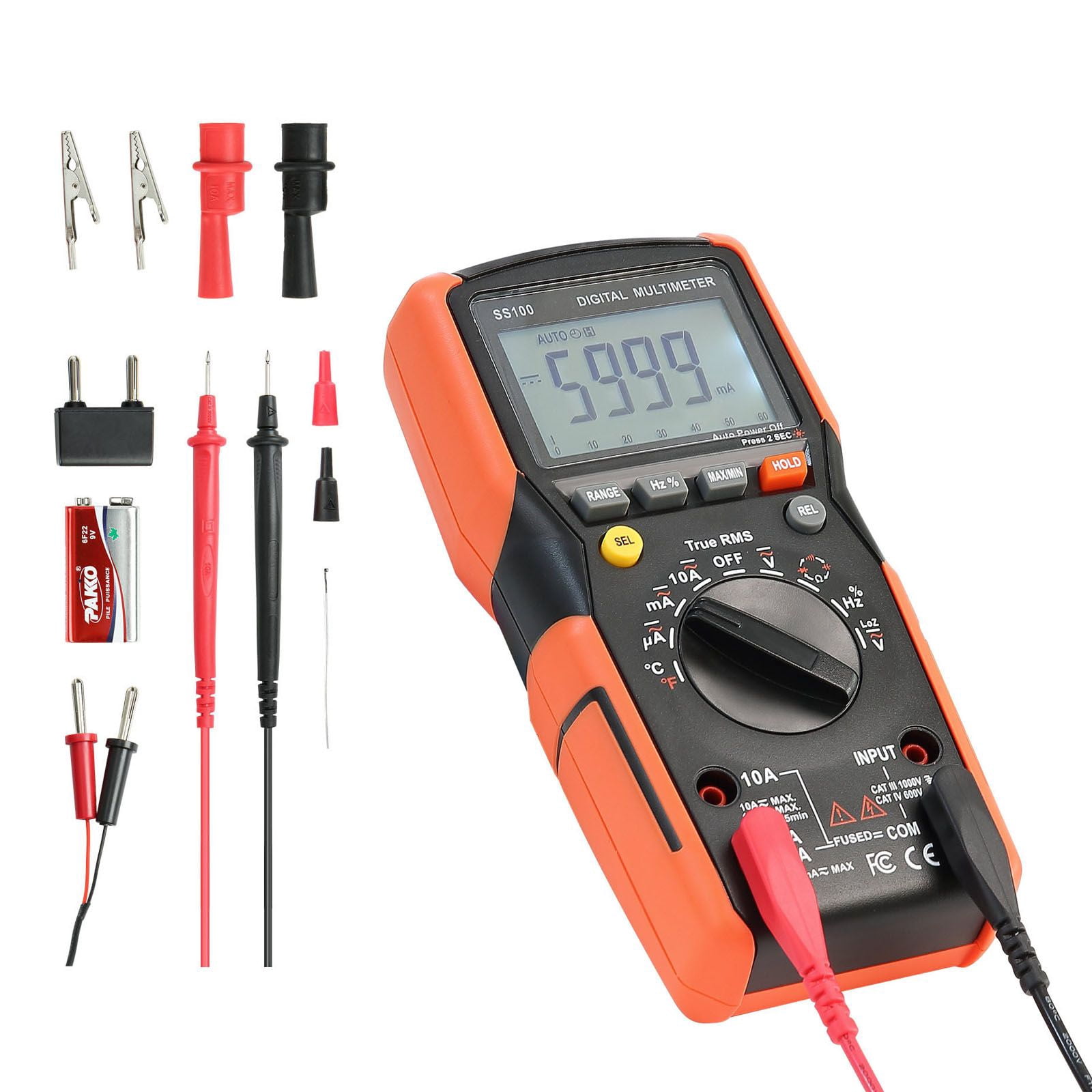 Dranite Auto-Ranging Digital Clamp Meter Multimeter 6000-Count TRMS - Measures DC/AC Voltage, Current, Resistance, Capacitance, Temperature, Tests Diodes, Continuity and Low Impedance