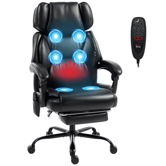 Dranite Black High Back Vibration Massage Office Chair, Heated Reclining Computer Chair with Footrest & Remote