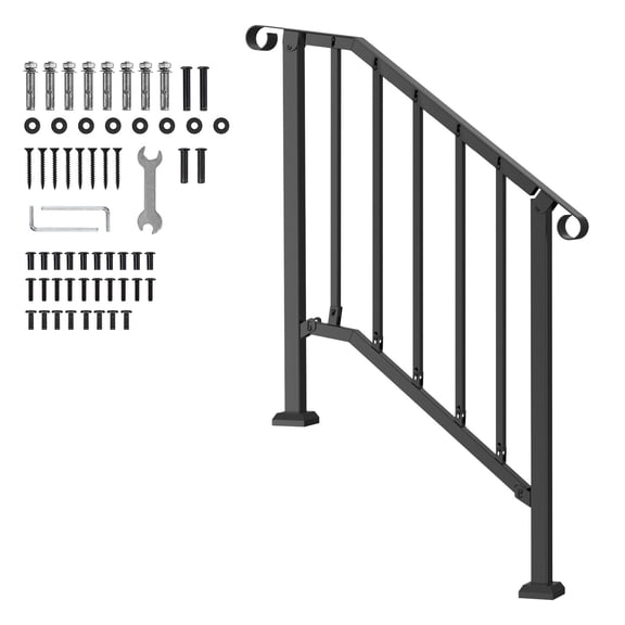 Dranite Black Retro Arch Handrail for 2-3 Steps, Outdoor Safety Rail for Porch & Deck Use