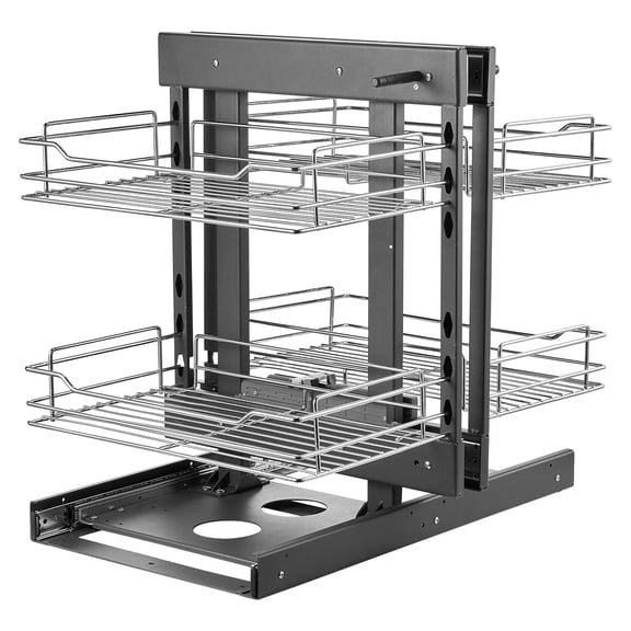 Dranite Blind Corner Pull Out Organizer, Min 15" Cabinet Opening, 2 Tier 4 Shelf Chrome Steel Storage Baskets, Left & Right Compatible Slide Out Lazy Susan for Kitchen Cabinets
