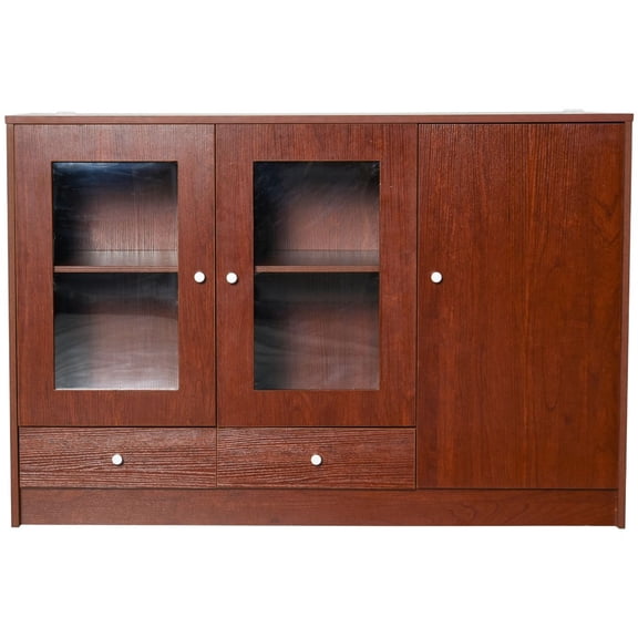 Dranite Brown Kitchen Server Buffet Storage Cabinet, Framed Acrylic Display Doors with Wide Tabletop for Dining Area