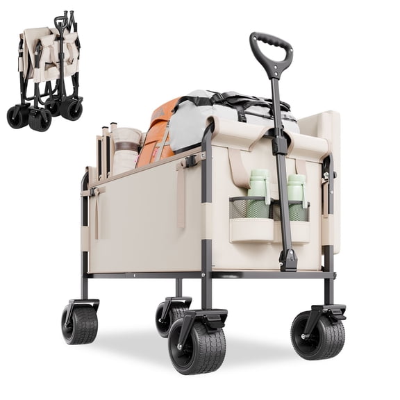 Dranite Collapsible Folding Wagon Cart 550LBS Capacity, 2-in-1 Utility Wagon Converts to Bench,