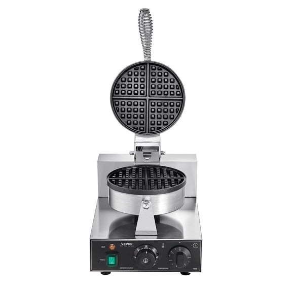 Dranite Commercial Round Waffle Maker Machine - Non-Stick Coating, 1230W Power, Professional Belgian Waffle Iron Baker for Breakfast and Business Use