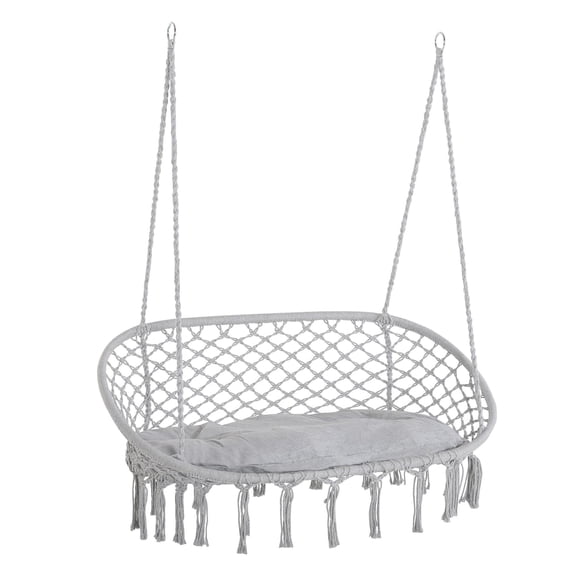 Dranite Cotton Rope Hanging Hammock Chair with Metal Frame & Cushion, Large Macrame Seat for Patio Garden Porch, Light Grey
