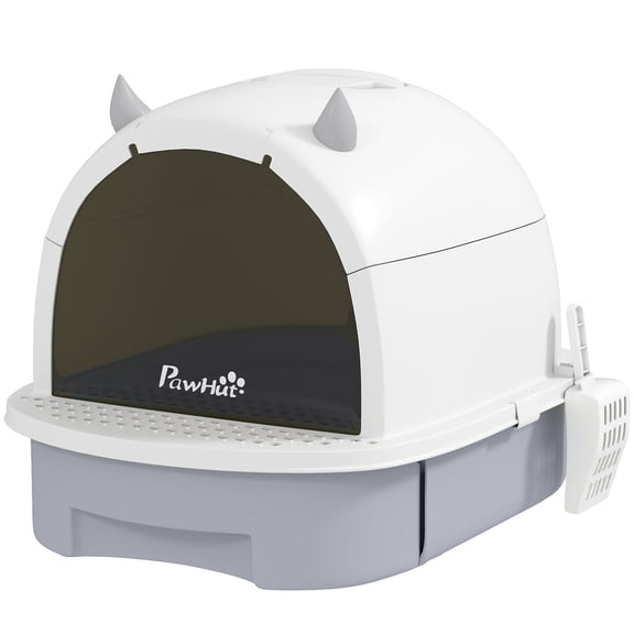 Dranite Covered Cat Litter Box with Lid, Scoop, Deodorizing Bags, Gray