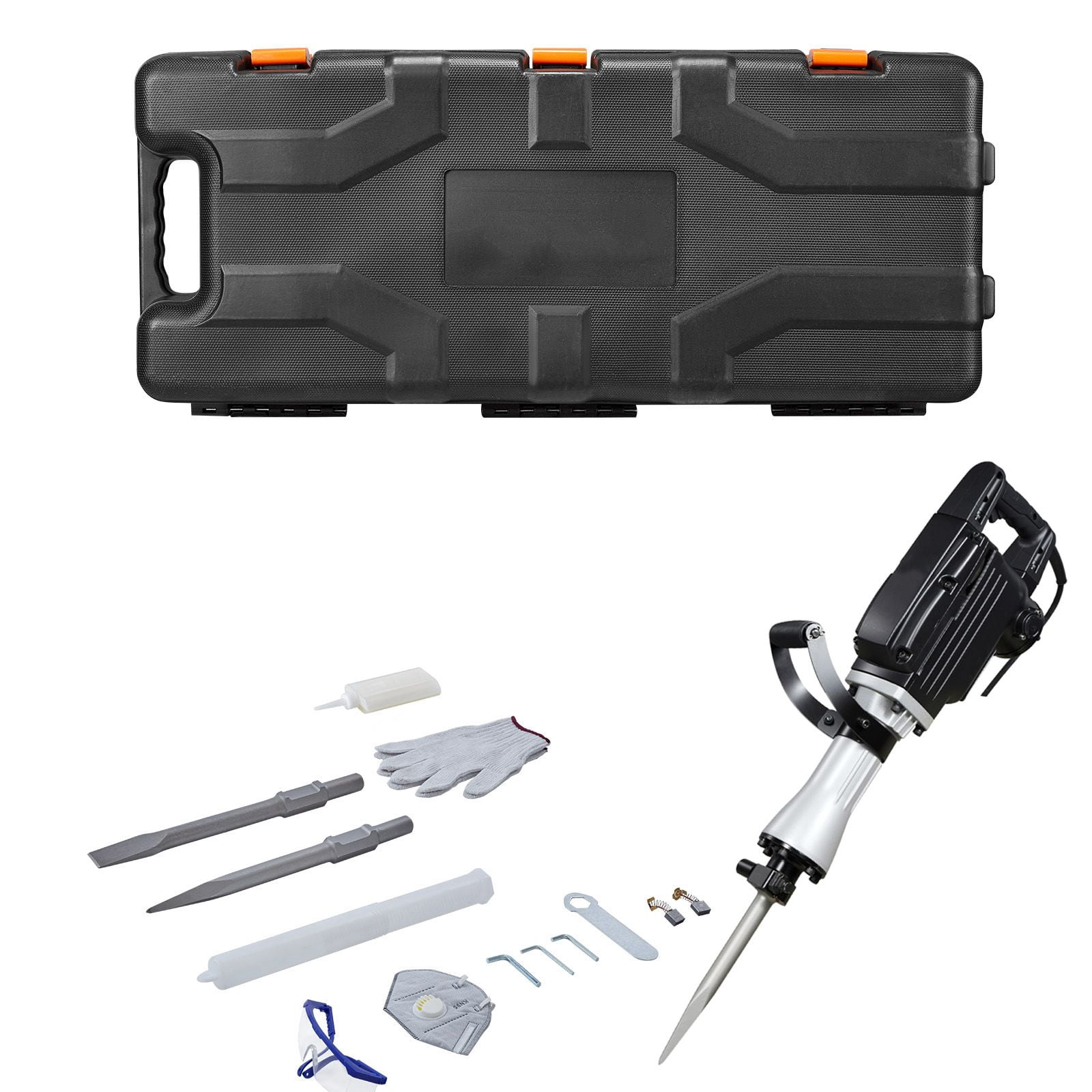 Dranite Demolition Jack Hammer 2800W, 1200 BPM Heavy Duty Electric Concrete Breaker with 2 Chisels (Point & Flat), Carrying Case & Gloves, for Breaking Concrete, Wall, Brick, Tile, Foundation