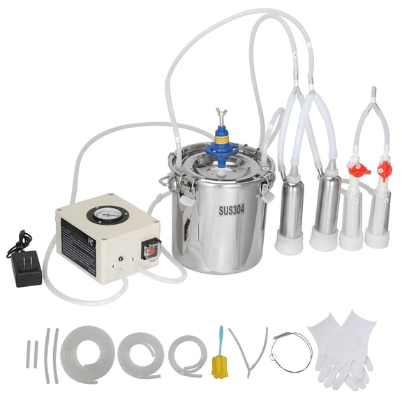 Dranite Electric Goat Milking Machine 6L Stainless Steel Bucket, Automatic Pulsation, Portable for Cows Sheep