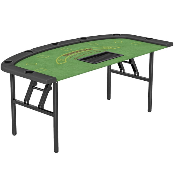 Dranite Foldable 72 Portable Poker & Blackjack Table for 8 Players, Felt Surface, Cup Holders