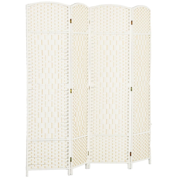 Dranite Folding Room Divider Screen 4 Panel 6' Tall Freestanding Wood Partition Privacy Screen for Home Office, White