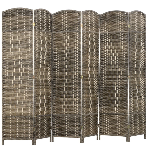 Dranite Folding Room Divider Screen 6 Panel 6' Tall Freestanding Wood Partition Privacy Screen for Home Office, Dark Rustic Oak