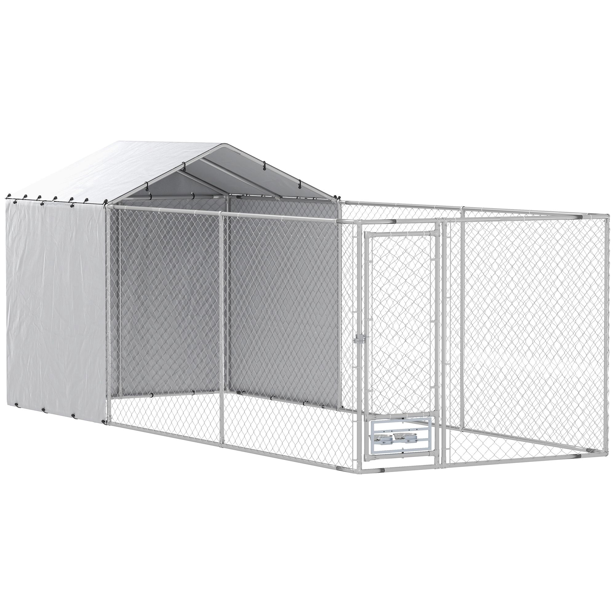 Dranite Galvanized Chain Link Large Outdoor Dog Kennel 19.7ft L x 7.5ft W x 7.5ft H