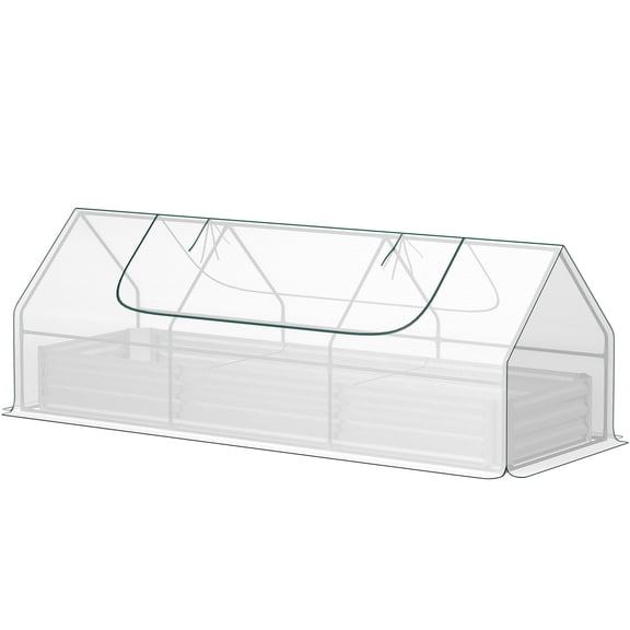 Dranite Galvanized Raised Bed with Mini Greenhouse, 8.6x3x1ft, White