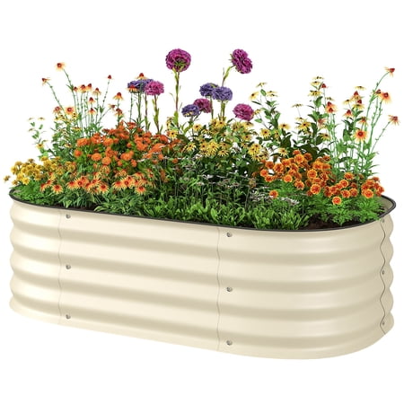 Dranite Galvanized Raised Garden Bed Kit, 3.4' x 2' x 1' Metal Planter Box with Safety Edging, Cream